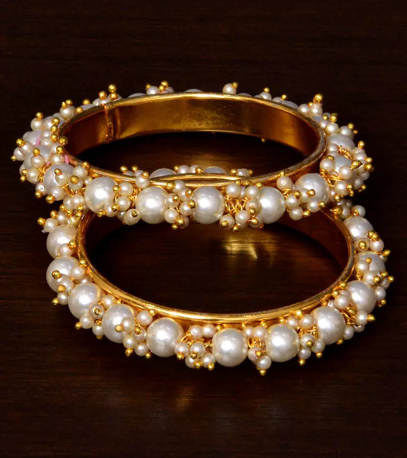 Gold Plated Seed Pearled Designer Bangles for Women BD319