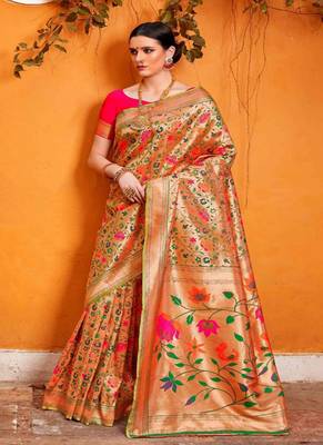   light peach woven silk blend saree with blouse 1