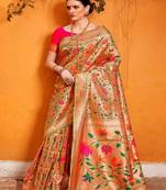   light peach woven silk blend saree with blouse