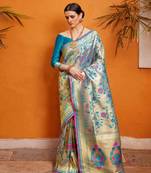   light blue woven silk blend saree with blouse