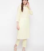 Yellow plain Cotton kurta sets