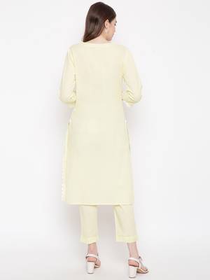 Yellow plain Cotton kurta sets 4