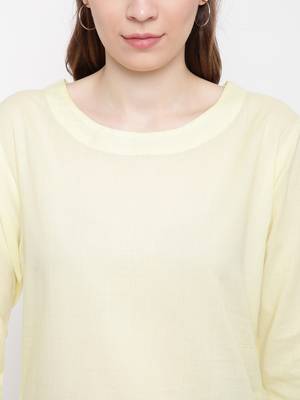 Yellow plain Cotton kurta sets 5