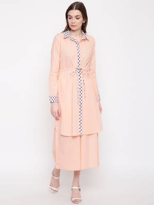 Peach plain Cotton kurta sets 1