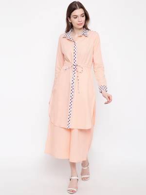 Peach plain Cotton kurta sets 2