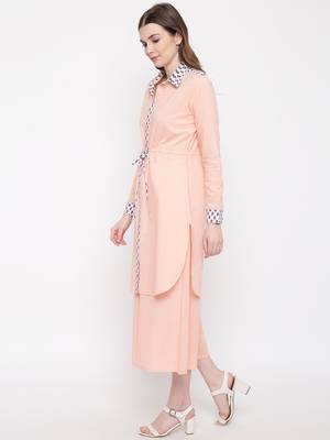 Peach plain Cotton kurta sets 3