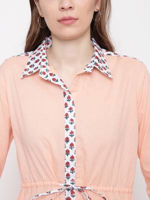Peach plain Cotton kurta sets 5