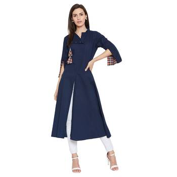 blue plain Cotton kurtis 1