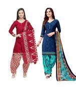 Maroon Printed Blended Cotton Salwar