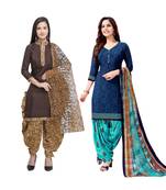 Brown Printed Blended Cotton Salwar