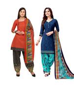 Orange Printed Blended Cotton Salwar