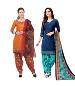 Orange Printed Blended Cotton Salwar