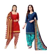 Red Printed Blended Cotton Salwar