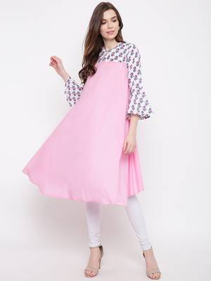 Pink plain Cotton stitched kurtis 1