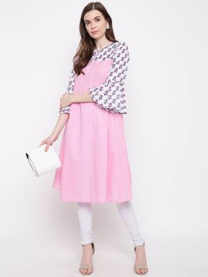 Pink plain Cotton stitched kurtis 2