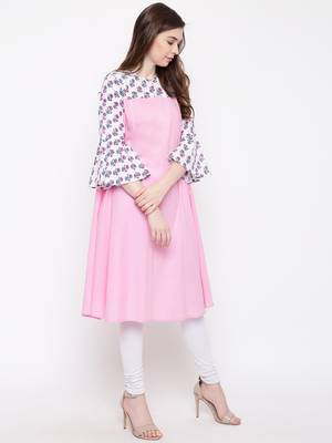 Pink plain Cotton stitched kurtis 3