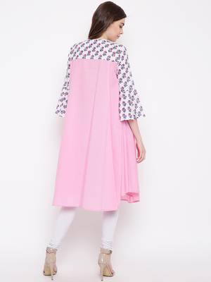 Pink plain Cotton stitched kurtis 4