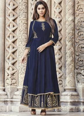 Blue embroidered viscose rayon pakistani-kurtis 1