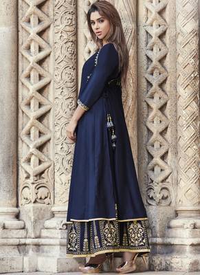 Blue embroidered viscose rayon pakistani-kurtis 2