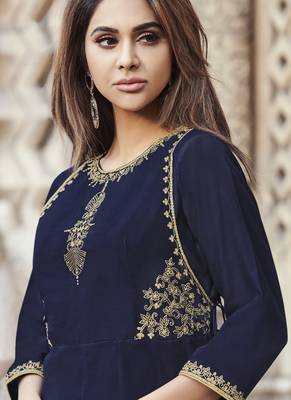 Blue embroidered viscose rayon pakistani-kurtis 3