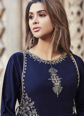 Blue embroidered viscose rayon pakistani-kurtis 4