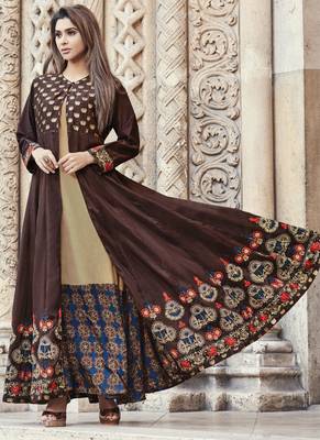 Brown embroidered viscose rayon pakistani-kurtis 1