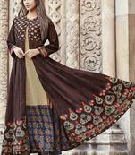 Brown embroidered viscose rayon pakistani-kurtis