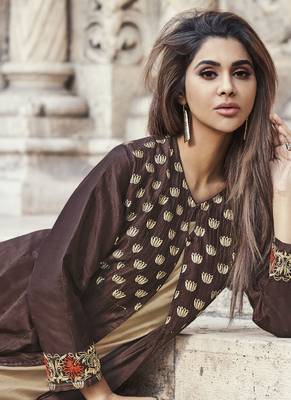 Brown embroidered viscose rayon pakistani-kurtis 2