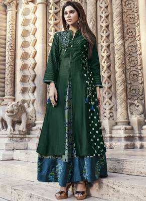 Green embroidered viscose rayon pakistani-kurtis 1