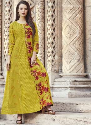Yellow embroidered viscose rayon pakistani-kurtis 1