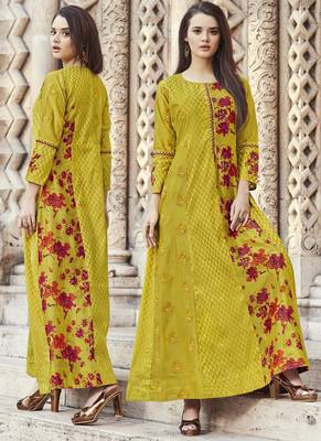 Yellow embroidered viscose rayon pakistani-kurtis 2