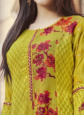 Yellow embroidered viscose rayon pakistani-kurtis 3