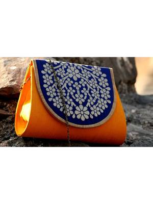 bagzVela Yellow & Blue Medium Size Traditional Sling Bag 1