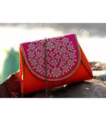 bagzVela Orange & Pink Medium Size Traditional Sling Bag