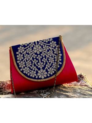bagzVela Blue & Pink Medium Size Traditional Sling Bag 1