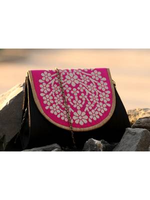 bagzVela Black & Pink Medium Size Traditional Sling Bag 1
