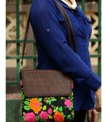 bagzVela Flowers Printed Black Base Casual Sling Bag