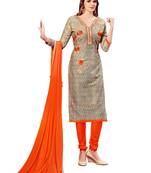 Beige Embroidered Cotton Salwar