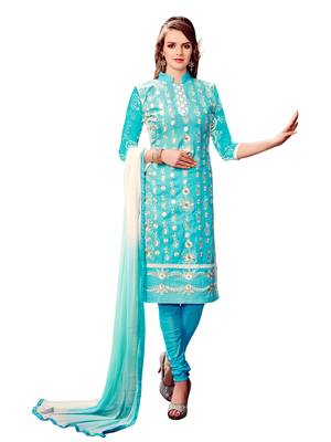 Aqua-Blue Embroidered Cotton Salwar 1