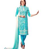 Aqua-Blue Embroidered Cotton Salwar
