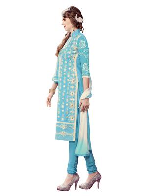 Aqua-Blue Embroidered Cotton Salwar 4