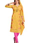 Yellow Embroidered Cotton Salwar