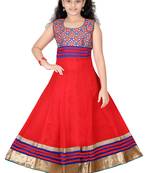 Red woven cotton kids salwar suit