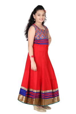 Red woven cotton kids salwar suit 2