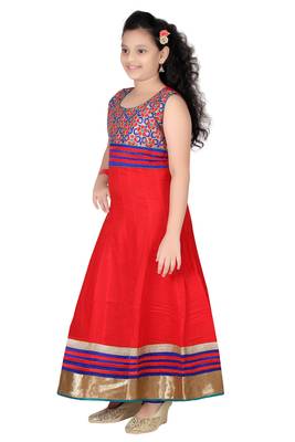 Red woven cotton kids salwar suit 3