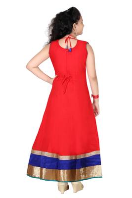 Red woven cotton kids salwar suit 4
