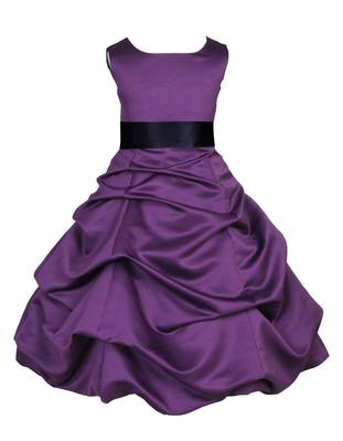 Purple Plain Satin Kids Frocks with belt 1
