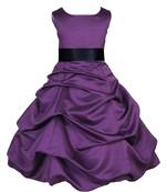 Purple Plain Satin Kids Frocks with belt