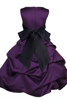 Purple Plain Satin Kids Frocks with belt