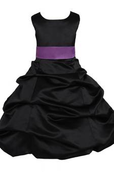 Black Plain Satin Kids Frocks